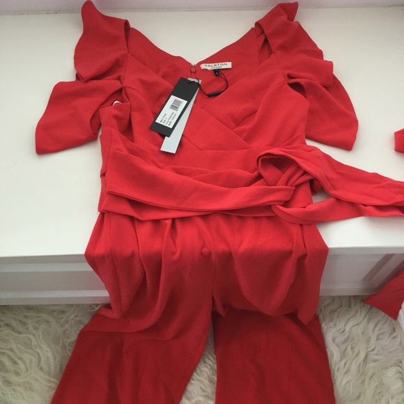 HALSTON HERITAGE Cold Shoulder Ruffled Jumpsuit - Picture 7 of 7